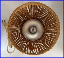 Vintage 50s 60s MCM Swiss Teak Table Lamp With Paper Cord Shade Temde Rare READ