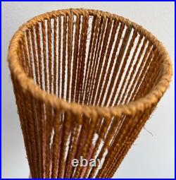 Vintage 50s 60s MCM Swiss Teak Table Lamp With Paper Cord Shade Temde Rare READ