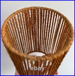 Vintage 50s 60s MCM Swiss Teak Table Lamp With Paper Cord Shade Temde Rare READ