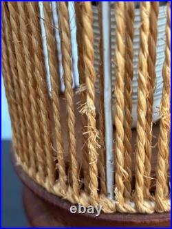 Vintage 50s 60s MCM Swiss Teak Table Lamp With Paper Cord Shade Temde Rare READ