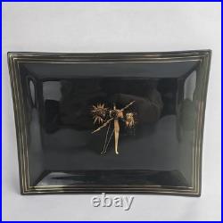 Vintage Art Deco Atomic Man Smoked Glass Tray Mid Century Modern MCM RARE