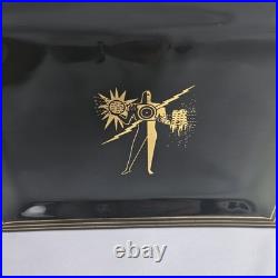 Vintage Art Deco Atomic Man Smoked Glass Tray Mid Century Modern MCM RARE