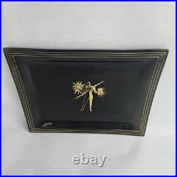 Vintage Art Deco Atomic Man Smoked Glass Tray Mid Century Modern MCM RARE