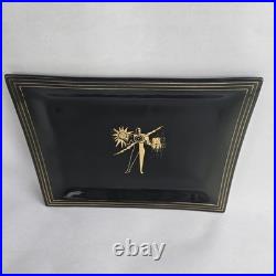 Vintage Art Deco Atomic Man Smoked Glass Tray Mid Century Modern MCM RARE