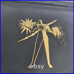 Vintage Art Deco Atomic Man Smoked Glass Tray Mid Century Modern MCM RARE