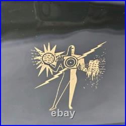 Vintage Art Deco Atomic Man Smoked Glass Tray Mid Century Modern MCM RARE