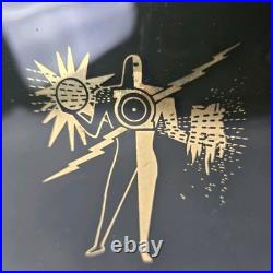 Vintage Art Deco Atomic Man Smoked Glass Tray Mid Century Modern MCM RARE
