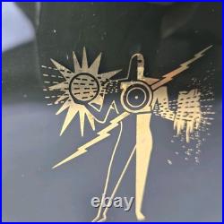 Vintage Art Deco Atomic Man Smoked Glass Tray Mid Century Modern MCM RARE