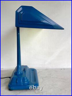Vintage Art Deco Blue Flourescent Desk Lamp. Modern Machine Age Metal. RARE