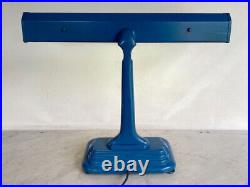 Vintage Art Deco Blue Flourescent Desk Lamp. Modern Machine Age Metal. RARE