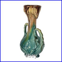 Vintage Art Deco Pottery MCM Double Handle Blue Drip Mid Century Vase Urn 13