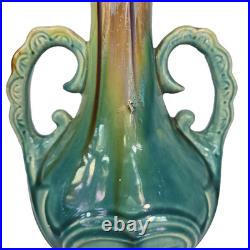 Vintage Art Deco Pottery MCM Double Handle Blue Drip Mid Century Vase Urn 13