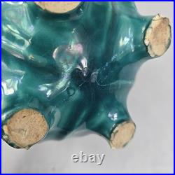 Vintage Art Deco Pottery MCM Double Handle Blue Drip Mid Century Vase Urn 13