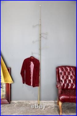 Vintage Atomic Mid Century Tension Pole Lamp clothing rack brass hooks RARE