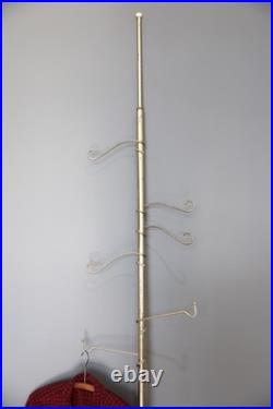 Vintage Atomic Mid Century Tension Pole Lamp clothing rack brass hooks RARE