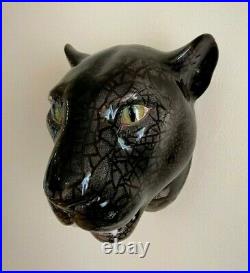 Vintage BIG Ceramic Panther Head Wall Plaque. Rare
