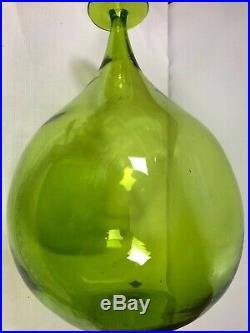 Vintage Blenko Huge Dimple Bottle Vase Green With Label, Joel Myers 17 Rare