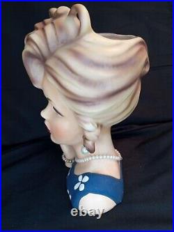 Vintage Brinn's Lady Head Vase T-1821 RARE blue dress Brigitte Bardot 7.5 LOoK