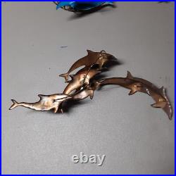Vintage Dolphin Metal Sculpture Wall Art Decor 3 Pcs RARE MCM Mid-Century Modern