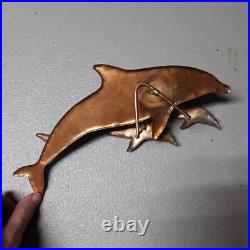 Vintage Dolphin Metal Sculpture Wall Art Decor 3 Pcs RARE MCM Mid-Century Modern