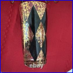 Vintage Federal Glass Rare MCM Harlequin Black And Gold Set Of 8 with carrier