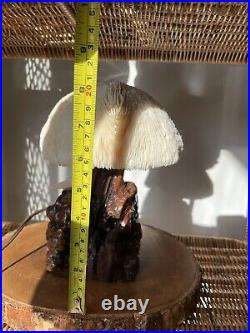 Vintage Genuine Coral Mushroom Table Lamp Rare Mid Century Modern Burl Wood