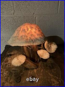 Vintage Genuine Coral Mushroom Table Lamp Rare Mid Century Modern Wood