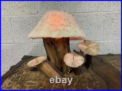 Vintage Genuine Coral Mushroom Table Lamp Rare Mid Century Modern Wood