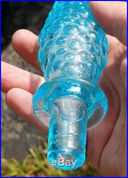 Vintage Italian Rare Light Pale Blue Hobnail Glass Genie Bottle With Stopper 22