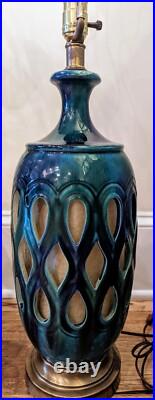 Vintage Italian Turquoise Blue Green Vintage Lamp, Three Way Lighting, Very Rare