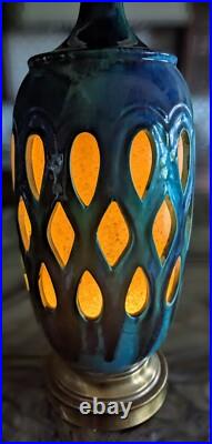 Vintage Italian Turquoise Blue Green Vintage Lamp, Three Way Lighting, Very Rare