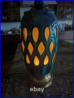 Vintage Italian Turquoise Blue Green Vintage Lamp, Three Way Lighting, Very Rare