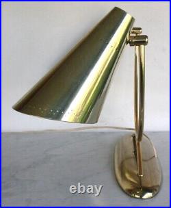 Vintage LAUREL Mid Century Modern Brass Metal Table Dual Lamp Cone Shade RARE