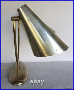 Vintage LAUREL Mid Century Modern Brass Metal Table Dual Lamp Cone Shade RARE