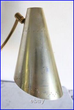 Vintage LAUREL Mid Century Modern Brass Metal Table Dual Lamp Cone Shade RARE