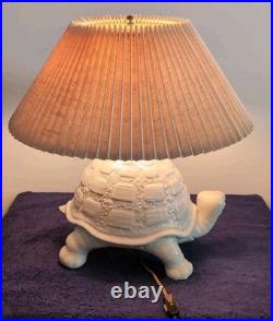 Vintage Large Ceramic Tortoise Lamp withShade, Turtle, Rare, White, MCM, Whimsical
