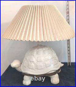 Vintage Large Ceramic Tortoise Lamp withShade, Turtle, Rare, White, MCM, Whimsical