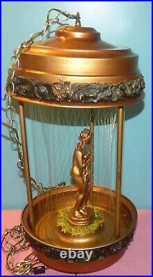 Vintage Large Oil Rain Hanging Swag Lamp with Unique Rare Nude Goddess