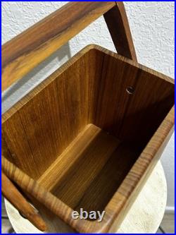 Vintage MCM 7 Sowe Konst RARE Wooden Ice Bucket withHandle, Square, Glass Liner