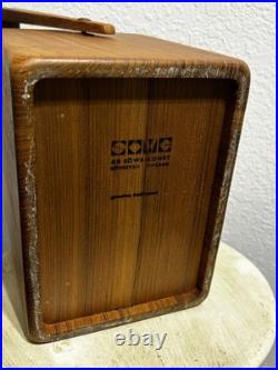 Vintage MCM 7 Sowe Konst RARE Wooden Ice Bucket withHandle, Square, Glass Liner