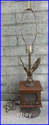 Vintage MCM Modern Mid Century Brass/Bronze Eagle Table Lamp Wood Box RARE