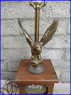 Vintage MCM Modern Mid Century Brass/Bronze Eagle Table Lamp Wood Box RARE