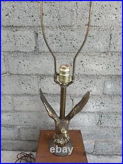 Vintage MCM Modern Mid Century Brass/Bronze Eagle Table Lamp Wood Box RARE