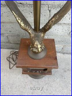 Vintage MCM Modern Mid Century Brass/Bronze Eagle Table Lamp Wood Box RARE