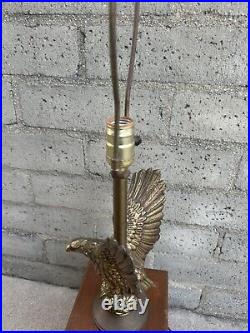 Vintage MCM Modern Mid Century Brass/Bronze Eagle Table Lamp Wood Box RARE