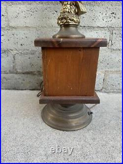 Vintage MCM Modern Mid Century Brass/Bronze Eagle Table Lamp Wood Box RARE