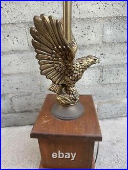 Vintage MCM Modern Mid Century Brass/Bronze Eagle Table Lamp Wood Box RARE