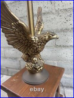 Vintage MCM Modern Mid Century Brass/Bronze Eagle Table Lamp Wood Box RARE