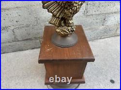 Vintage MCM Modern Mid Century Brass/Bronze Eagle Table Lamp Wood Box RARE
