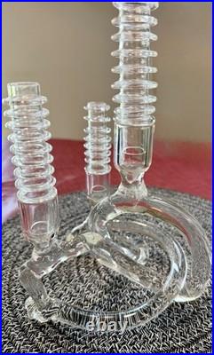 Vintage MCM RARE Abstract Elegant Art Glass Candelabra by Eva Schofield CLEAN